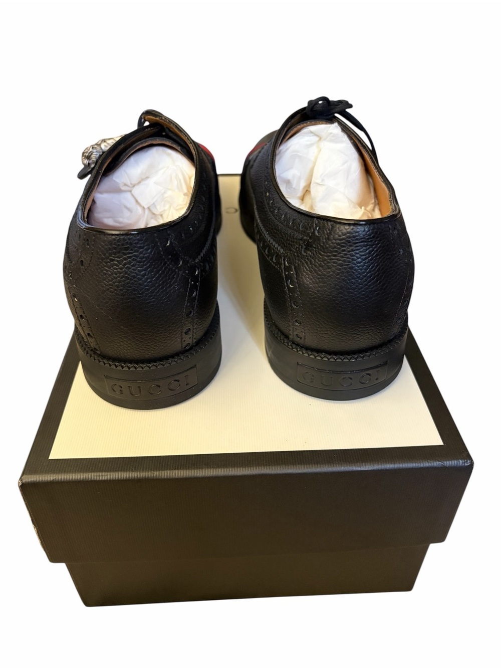 Gucci Pebbled Calfskin Dionysus Web Mens Martins Shoes Black - Picture 4 of 5